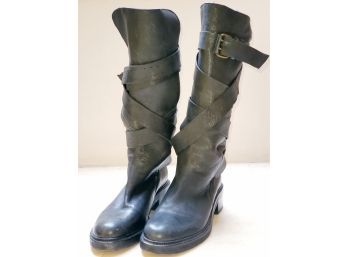 Awesome Pair Of Sartore Italy Ladies Size 8 / EU 38 Black Leather Riding Boots