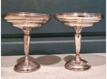 Pair Of Vintage Sterling Silver Pedestal Candy Dishes With Weighted Bases