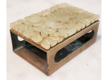 Vintage Brass & Carved Jade Match Box Cover