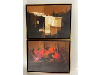 Vintage-two Signed Louis Scott Croft Abstract Oil Paintings On Wood