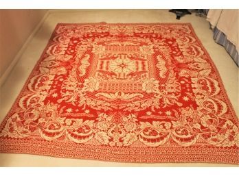 Antique19th Century Reversible Wool Coverlet Red & White Colonial Jacquard Weave