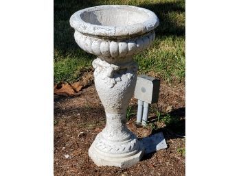 Vintage One Piece Concrete Painted Garden Birdbath