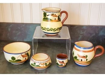 Five Pieces Of Vintage Devon Motto Ware England Hand Painted Pottery