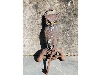 Weathered Vintage Rusty Cast Metal Outdoor Decor With Yellow Glass Eyes