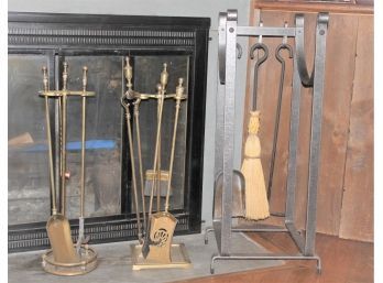 Vintage Lot Of Three Fireplace Tool Sets - Two Brass And One From Enclume Products