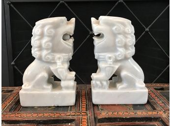 Pair Of Marble Asian Foo Dog Statues