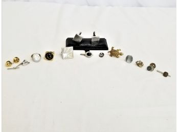 Nine Men's Tie Tacks And A Set Of Kenneth Cole Men's Cufflinks