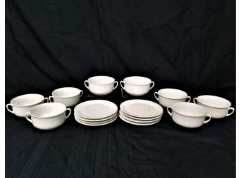 Eight Cream Soup Bowls & Bread Plates/Saucers Set Essential White By WILLIAMS-SONOMA