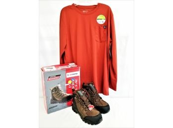 Men's Dickies Long Sleeve Pocket Tee Shirt (XL) & Dickies Waterproof Work Boots  Size 8 - NEW