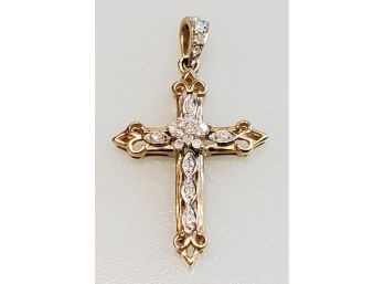 JDN 14K Yellow Gold & Diamond Crucifix Pendant