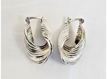 Twisted Oval Chunky Hoop Earrings - 925 Sterling Silver