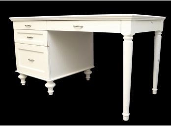 Custom White Wood Desk With 4 Drawers