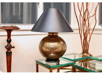 Hammered  Round Antique Brass Lamp With A New Brunswick Black Empire Shade