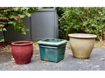 Set Of 3 Jewel-tone Ceramic Planters