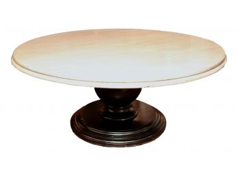 Drexel Heritage 72' Distressed Top Round Pedestal Dining Table - White Top, Black Base