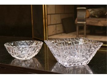 Set Of 2 Tiffany & Co. Round Rock Crystal And Square Sierra Bowls