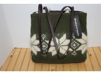 New Maurizio Taiuti Green And Cream Wool Knit Ladies Handbag