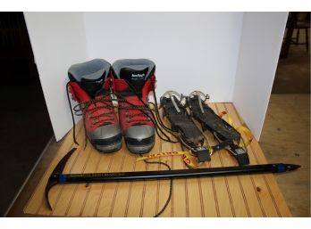 Lot Of Mountaineering/Ice Climbing Equipment, Koflach Boots, Grivel Crampons & Pick