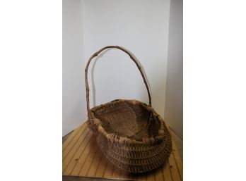 Vintage Large Woven Wicker & Twig Gathering Basket With Handle