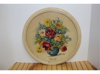 Antique Jo Roelofs Round Floral Vase Print In Wood Frame