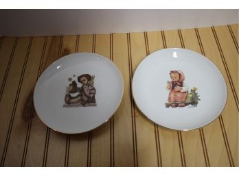 Two MJ HUMMEL Germany Collectible Porcelain Plates, Guiding Angel & Make A Wish