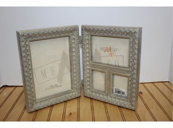 New Silver Leaf Bi-Fold Picture Frame With Four Photo Openings