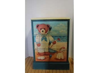 Teddy Bear On The Beach Painted Three Drawer Wood Child's Dresser