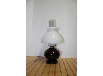 Antique P&A Dorset Ruby Glass Oil Lamp With Hobnail Milk Glass Shade