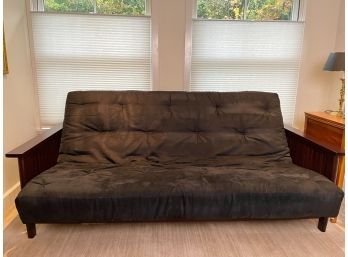 Mission Style Futon With Black Cushion