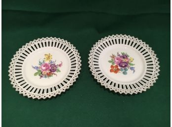 Pair Of Antique Pierced Porcelain Plates By Handmalerei