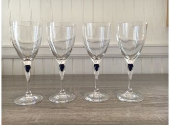 Set Of 4 Orrefors Intermezzo Blue Glass Stems With Elegant Blue Detail, One Extra Is Included As Well