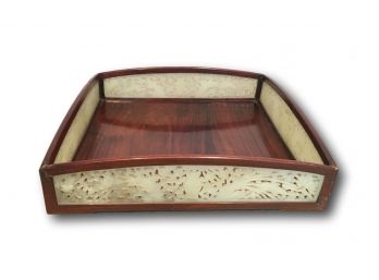 Simply Exquisite, Chinese Wood Tray With Carved Jade Sides With Fantastic Detail, This Is Not To Be Missed!