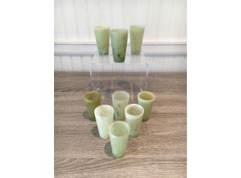 9 Piece Set Of Antique Carved Jade Cups, Excellent Piece