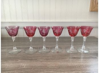 Set Of 6 Cut Glass Stems