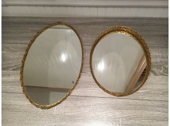 Pair Of Mirror Trays With Metal Edging