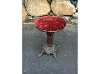 Antique Iron Stool With Cast Iron And Oak Base By N. H. J. Briggs Patent Oct. 23 1866