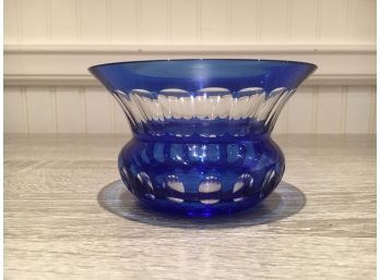 Cut To Clear Bohemian Glass Bowl In Blue, Excellent Condition