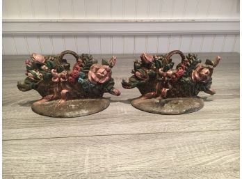 Pair Of Cast Iron Flower Doorstops, Unknown Age