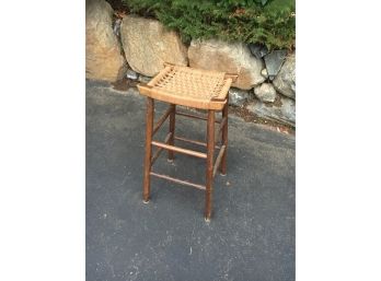 Mid Century Style Stool With Woven Seat