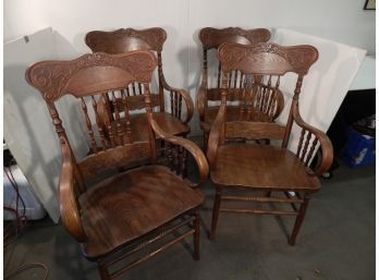 4 Pressed Back Oak Arm Chairs