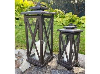 Pair Of Heavy Iron Lanterns