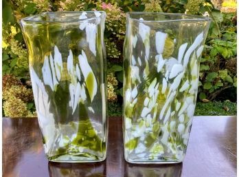 Pair Of Ei8hteen Karat Art Glass Vases