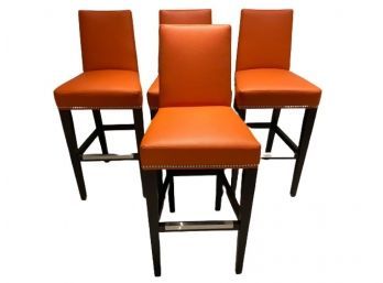 Set Of 4 Lillian August Faux Leather Barstools - Like New