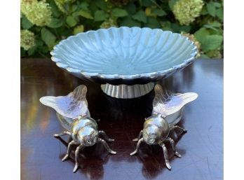 Footed Bowl And Godinger Insect Salt And Pepper Shakers