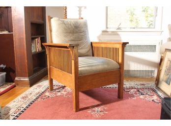 Mid-Century Light-walnut Stickely Chair With Leaher Cushion