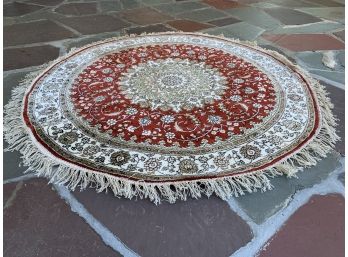 Turkish Hand Knotted Circular Rug Red/Gold