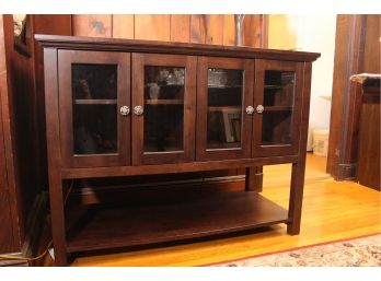 Wooden Sideboard With Three Glass Paneled Doors