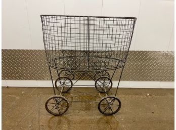 French Style Wire Laundry Basket On Wheels