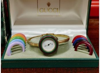 1980's GUCCI Gold Plated Watch With Mulit-color Interchangeable Bezels