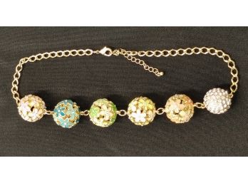 '60's Style Goldtone, Enamel & Rhinestone Ball Necklace